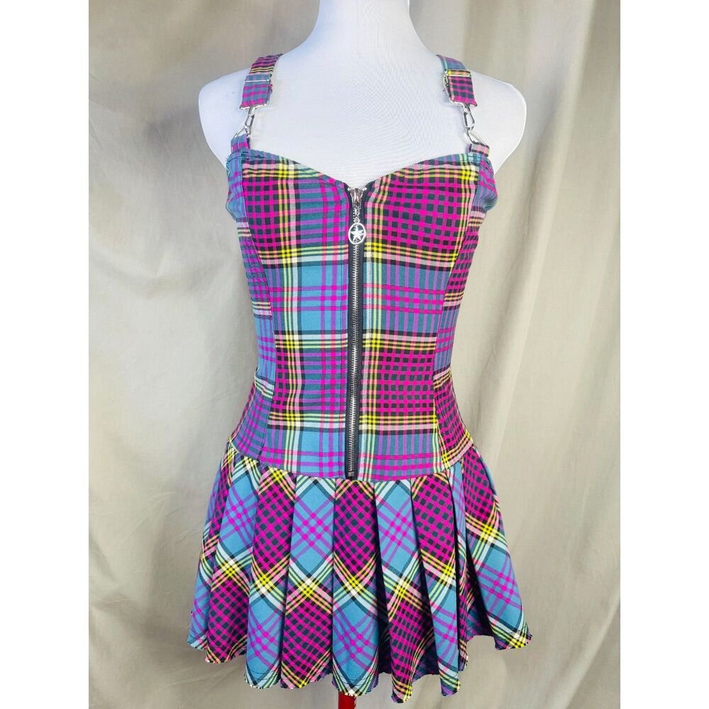 RARE dolls kill current mood frisky business plaid violet corset mini dress S
